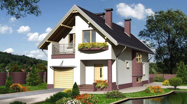Симпатичный дом с балконом и встроенным гаражом