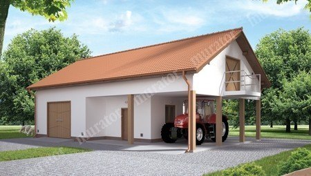 Проект гаража с большим навесом и мансардой