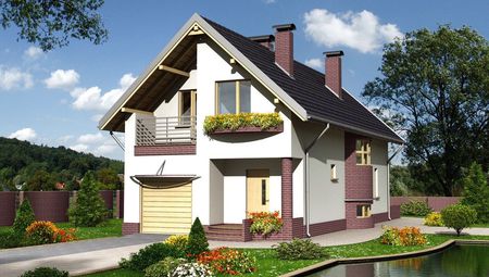 Симпатичный дом с балконом и встроенным гаражом