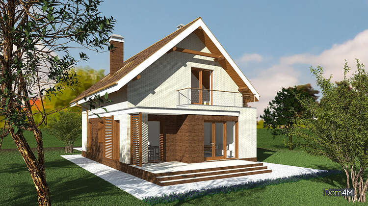 Симпатичный дом из белого кирпича под светло-коричневой кровлей и оформлением декора фасадов аналогичным колером
