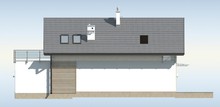 Проект коттеджа для узкого участка, с гаражом и террасой над ним