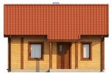 Проект небольшого бюджетного одноэтажного коттеджа с деревянным фасадом