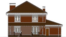 План восхитительного двухэтажного жилого дома с полукруглой верандой и эркерами