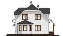 План двухэтажного комфортного дома, с кирпично-каменным декором