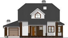 План двухэтажного комфортного дома, с кирпично-каменным декором