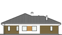 Схема одноэтажного коттеджа со встроенным гаражом и черно-белой окраской стен