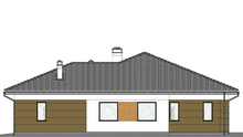 Схема одноэтажного коттеджа со встроенным гаражом и черно-белой окраской стен