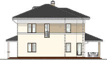 Схема стильного дома в два этажа общей площадью 178 кв. м с балконом и открытой террасой