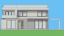Современный дом в стиле минимализма с бело-серым экстерьером