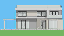 Современный дом в стиле минимализма с бело-серым экстерьером