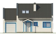Проект небольшого светлого дома с гаражом, стильными большими окнами