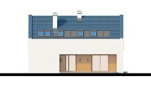 Проект современного светлого дома с гаражом и двускатной крышей