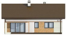 Проект небольшого аккуратного одноэтажного коттеджа с двускатной крышей