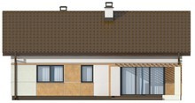 Проект небольшого аккуратного одноэтажного коттеджа с двускатной крышей