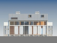 Проект современного наполовину стеклянного дома с гаражом в цоколе