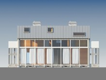 Проект современного наполовину стеклянного дома с гаражом в цоколе