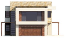 Проект двухэтажного дома модерн с гаражом для двух автомобилей