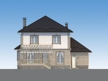 Архитектурный проект простого классического дома с гаражом и террасой