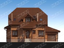 Архитектурный проект красивого дома с деревянной отделкой фасада