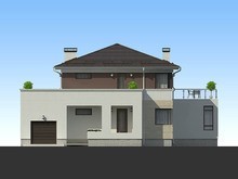 Проект жилого дома с гаражом для 1 авто и удобной террасой