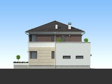 Проект жилого дома с гаражом для 1 авто и удобной террасой