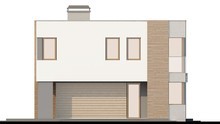 Проект двухэтажного коттеджа модерн с огромной террасой над гаражом