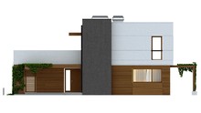 Проект современного дома с террасой и гаражом для 2 авто