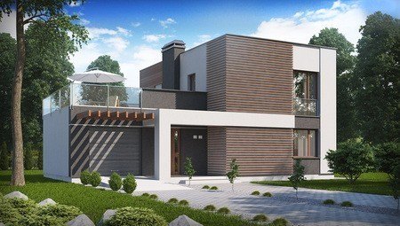Современный проект двухэтажного дома с гаражом
