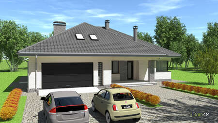 Проект одноэтажного дома с гаражом для 2 авто площадью 201 кв.м.