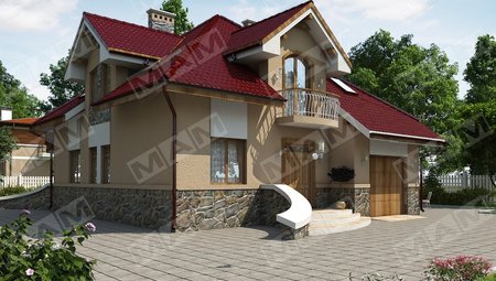 Классический стильный загородный дом с мансардой и гаражом