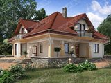 Оригинальный дом с мансардой и красивой террасой