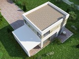Небольшой современный двухэтажный дом с плоской крышей