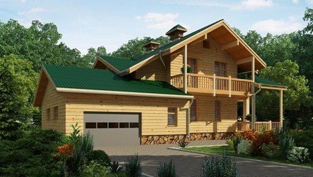 Деревянный дом с мансардой и гаражом
