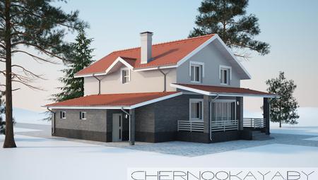 Проект двухэтажного дома с красивой крышей и кирпичным фасадом