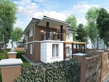 Проект коттеджа с террасой и балконом площадью 200 m²