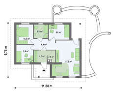 Проект небольшого одноэтажного коттеджа с тремя спальнями