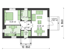 Одноэтажный дачный дом для небольшого участка