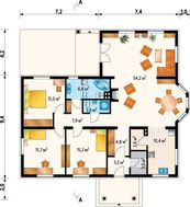 Одноэтажный дом с колоннами на входе