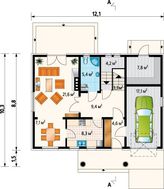 Планировка двухэтажного дома площадью 177 кв. м, включающая гостиную зону и пять спален