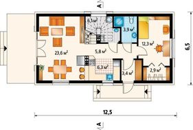 Небольшой загородный дом с площадью 125 m²