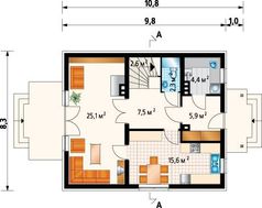 Компактный загородный особняк с мансардой и большой гостиной