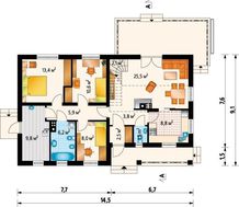 Проект загородного дома небольшого размера с верандой