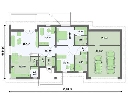 Проект одноэтажного дома с гаражом для двух авто и хозяйственным помещением