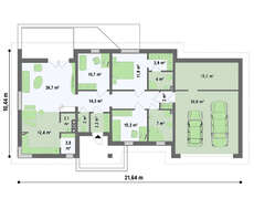 Проект одноэтажного дома с гаражом для двух авто и хозяйственным помещением
