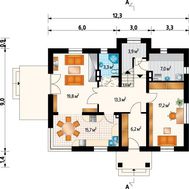Проект дома с мансардой с балкончиком над крыльцом