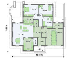 Проект просторного одноэтажного дома с гаражом для двух машин