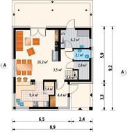 План двухэтажного загородного коттеджа под двускатной крышей
