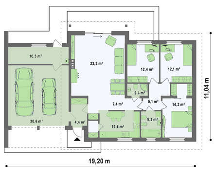 Проект одноэтажного дома с боковым гаражом