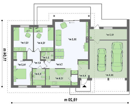 Проект одноэтажного дома с боковым гаражом