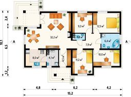 Проект компактного жилого дома с тремя спальнями